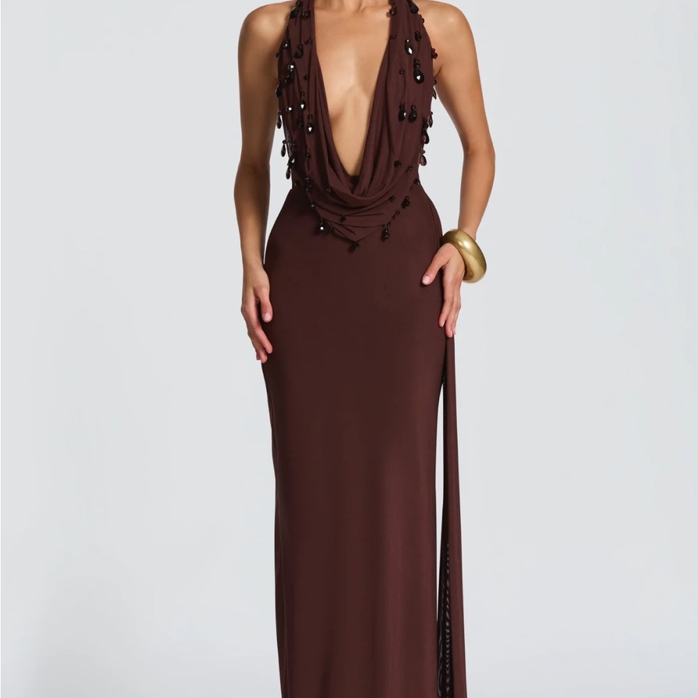 FABIA MAXI DRESS - PLUM BROWN - Picture 3 of 3